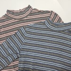 Pair of Striped Mock Neck Tops - Blue & Pink